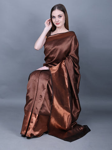Party Ready Glamorous Brown and Copper Saree With Unstitched Blouse