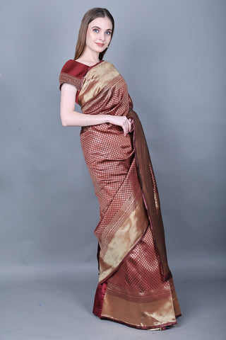 Trending and Famous Brown Wedding Saree With Unstitched Blouse