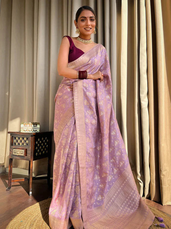LAVENDER PURPLE SOFT SILK SAREE WITH TWIRLING BLOUSE PIECE