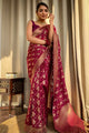 WINE PURE SOFT SILK SAREE WITH TWIRLING BLOUSE PIECE