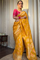 YELLOW PURE SOFT SILK SAREE WITH TWIRLING BLOUSE PIECE