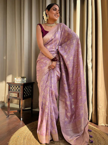 LAVENDER PURPLE SOFT SILK SAREE WITH TWIRLING BLOUSE PIECE