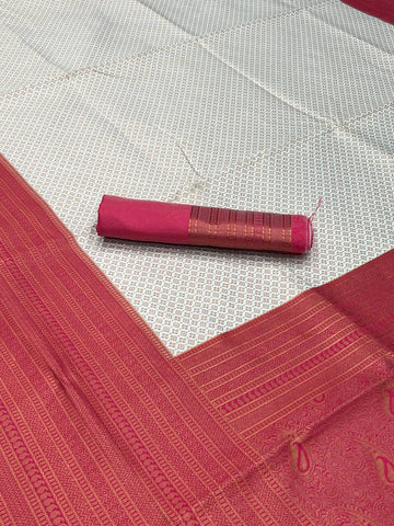 Classic Cream Silk Woven Saree With Pink Border