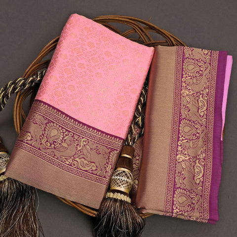 Sareeko Ethnic Wear Designer Light Pink Lichi Silk Banarasi Saree
