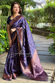 Phenomenal Navy Blue Soft Silk Saree With Imbrication Unstitched Blouse Piece (Earth)
