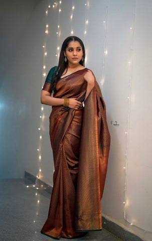 South Indian silk saree with intricate peacock designs