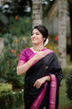 Black & Pink Pure Soft Silk Saree With Engrossing Unstitched Blouse Piece (Neptune)