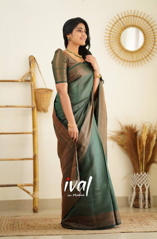 Green Copper Zari weaving Banarasi Soft Silk Saree