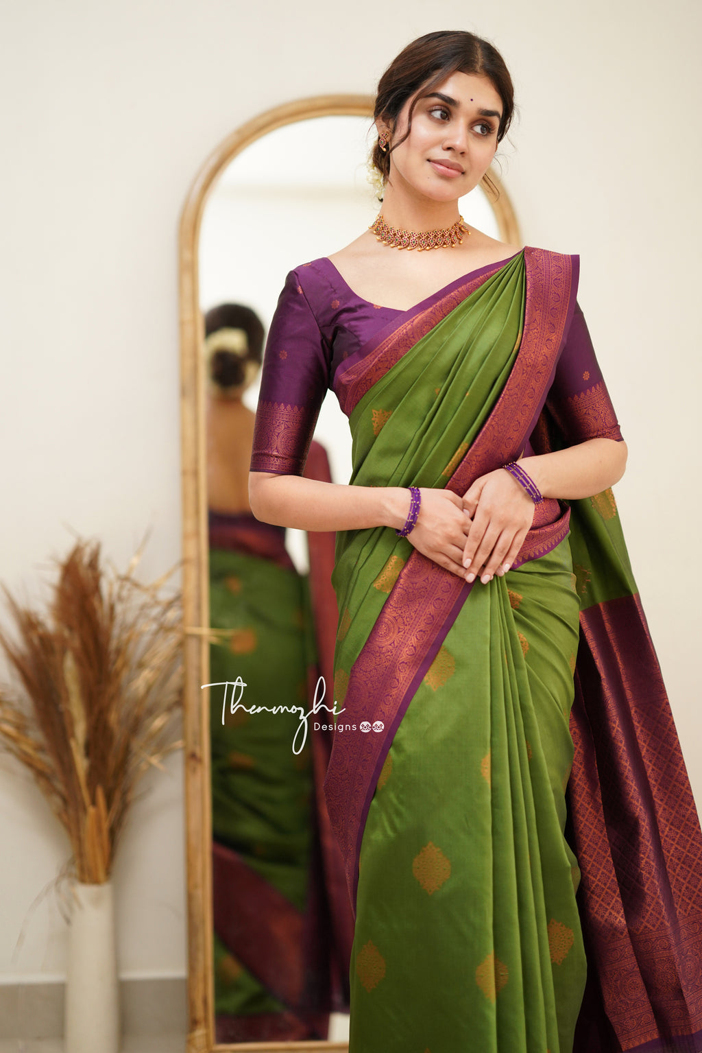 Jacquard Silk Saree with Gold Accents