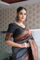 Black Colour Pure Soft Silk Saree With Twirling Unstitched Blouse Piece (Saturn)