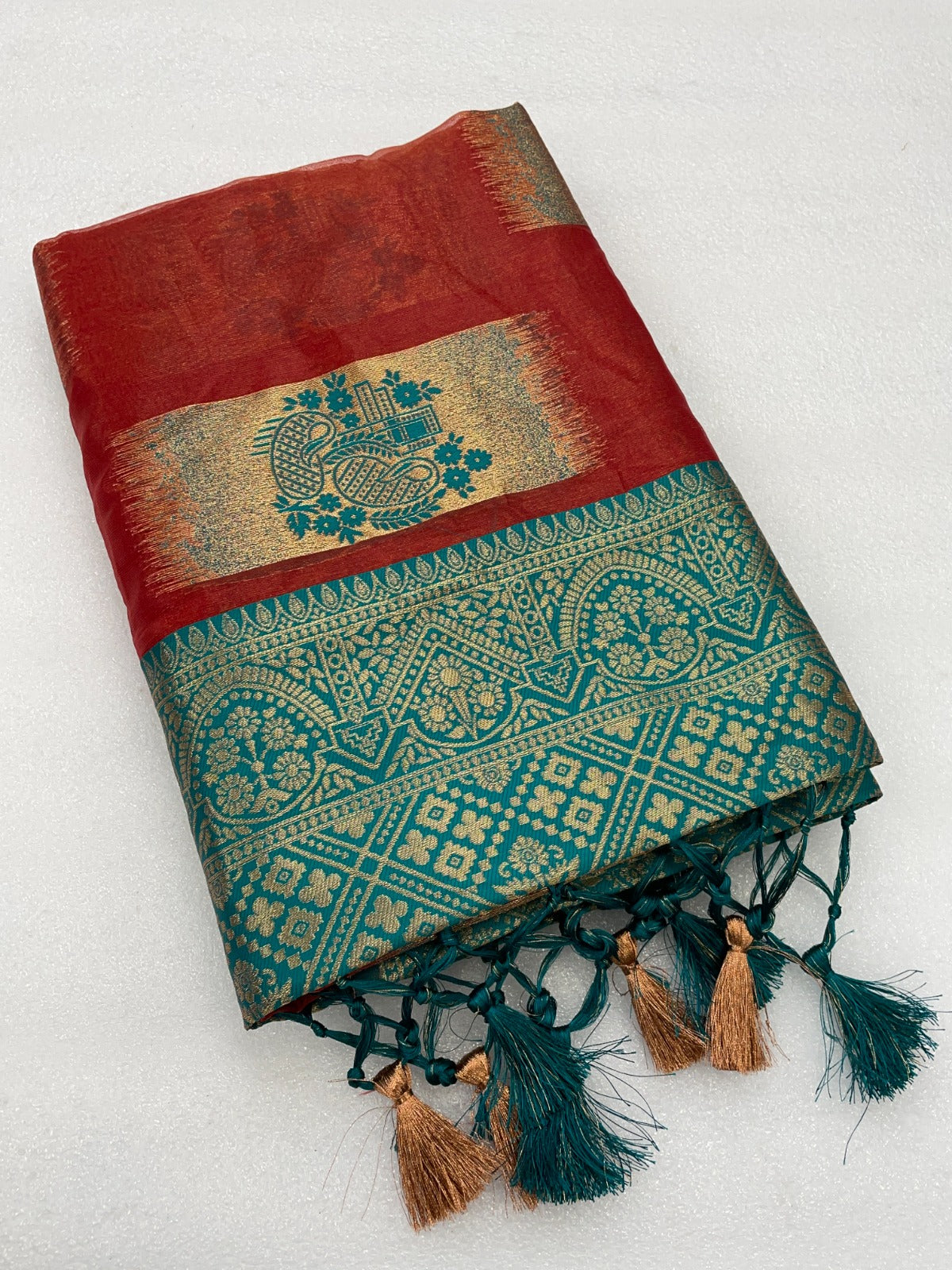 South Indian Silk Saree with Peacock Feather Design