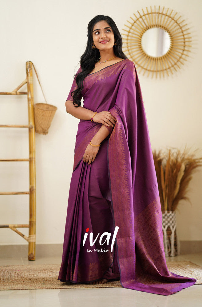 Purple Copper Zari weaving Banarasi Soft Silk Saree