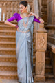 Grey Colour Pure Soft Silk Saree With Twirling Unstitched Blouse Piece (Neptune)