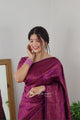 Staring Purple Pure Soft Silk Saree With Tempting Heavy Brocade Unstitched Blouse Piece (Earth)