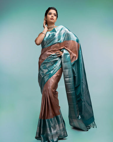 Banarasi silk saree with intricate peacock and floral design