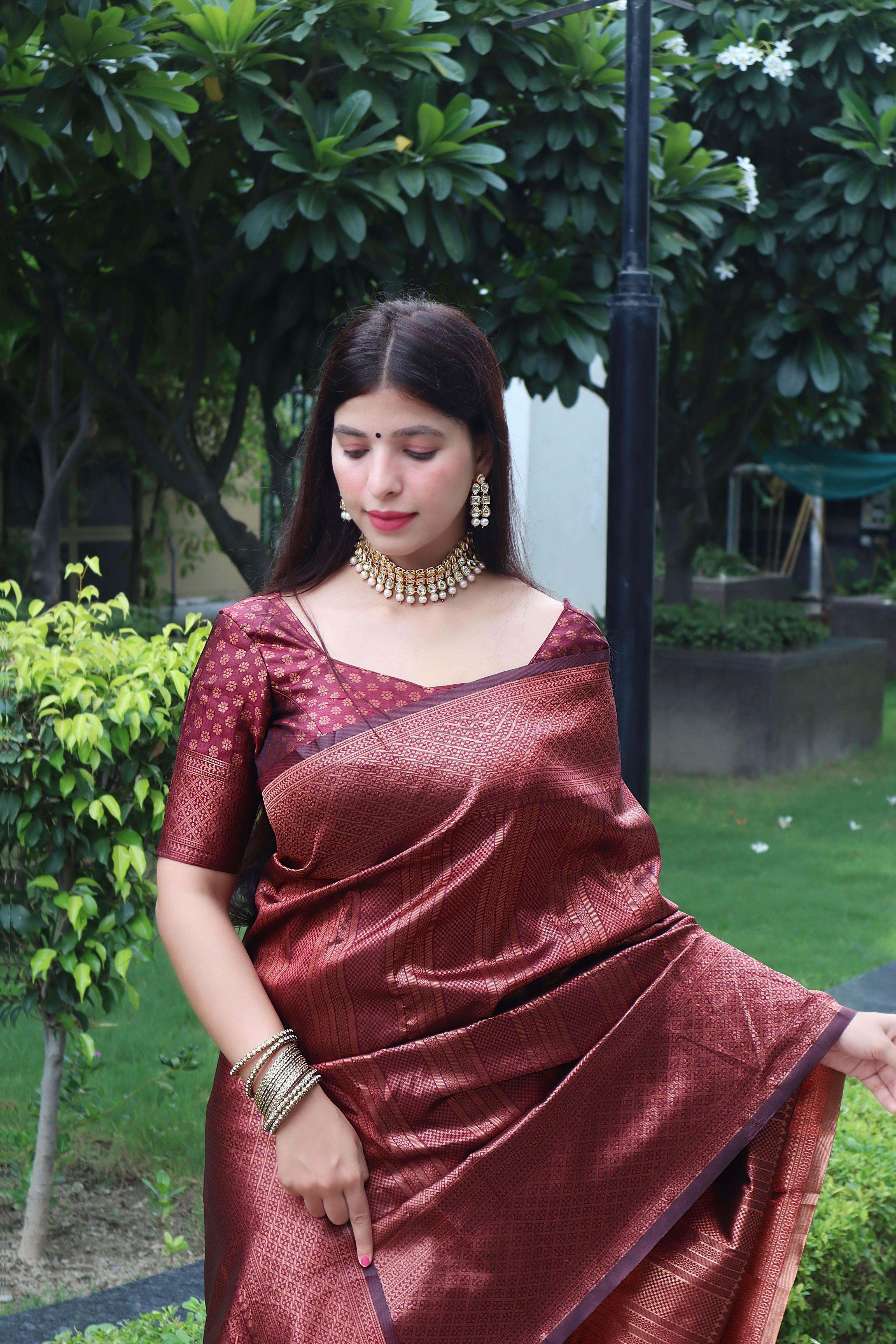 Designer Chennai Silk Saree with pearl work