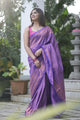 Violet Semi Silk Saree Weaved With Copper Zari With Attached Heavy Brocade Unstitched Blouse (Earth)