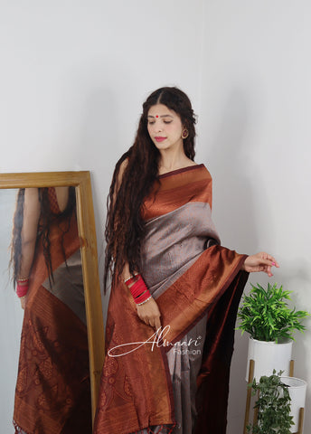 Pure katan silk saree with intricate floral jaal