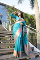 Firozi Pure Soft Silk Saree With Tempting Unstitched Blouse Piece