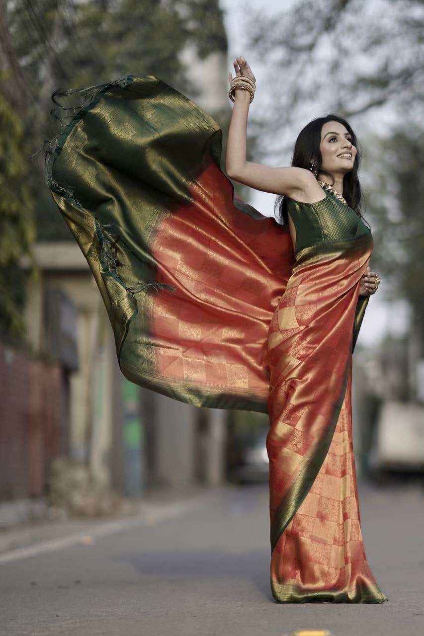 Jacquard silk saree in rich and luxurious shades of green