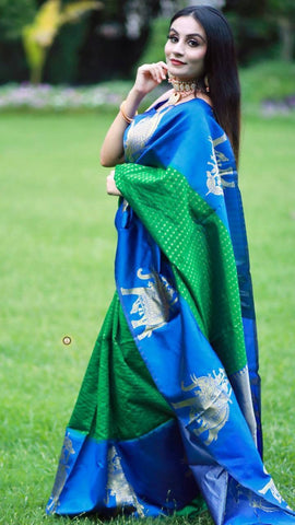 Jacquard silk saree with intricate floral patterns