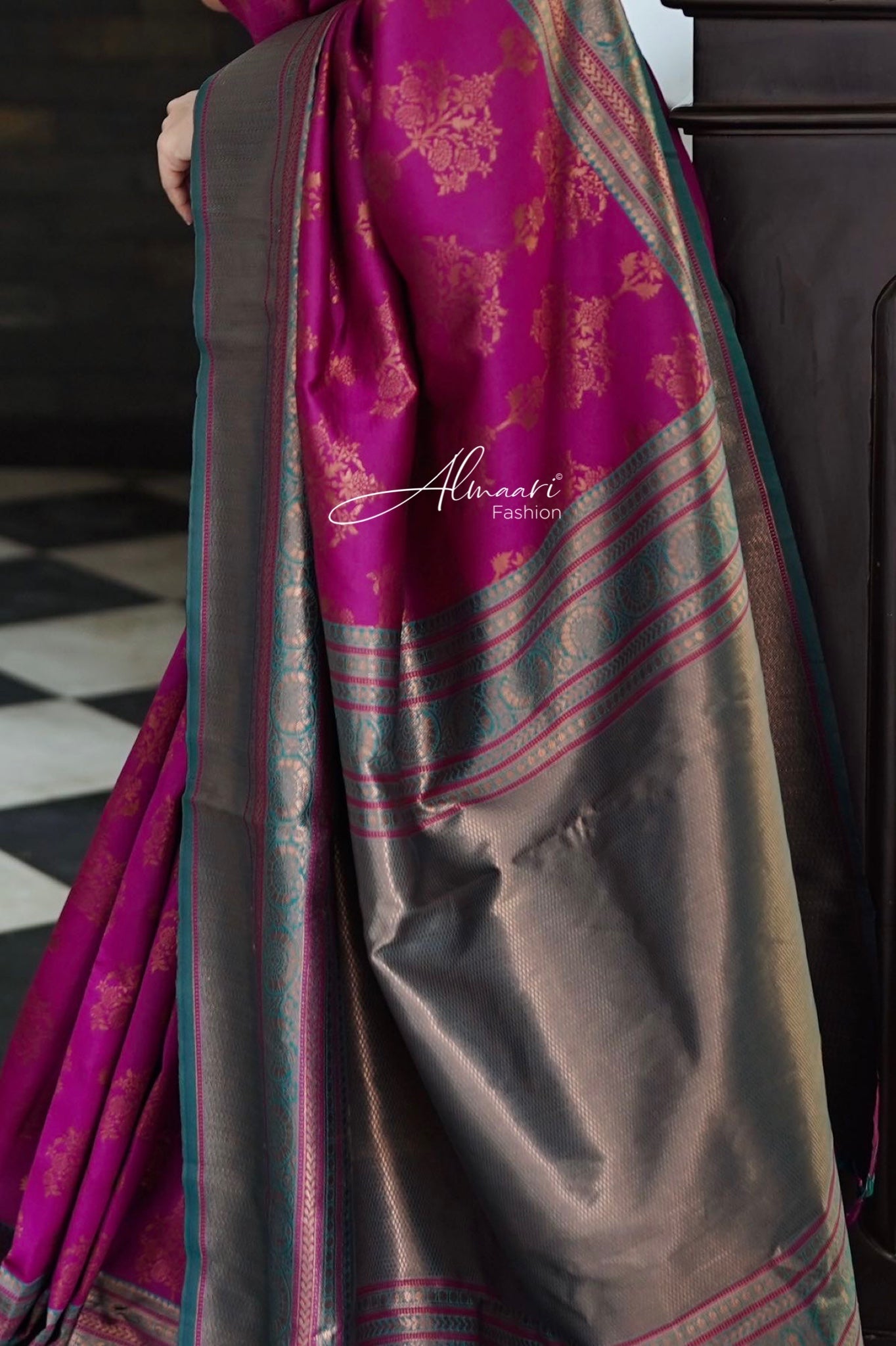 Jacquard Silk Saree with intricate floral patterns