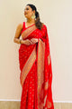 Romantic Red Semi Silk Saree Weaved With Golden Zari With Attached Heavy Brocade Unstitched Blouse (Earth)