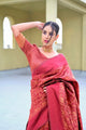 Staring Maroon Pure Soft Silk Saree With Tempting Unstitched Blouse Piece (Saturn)