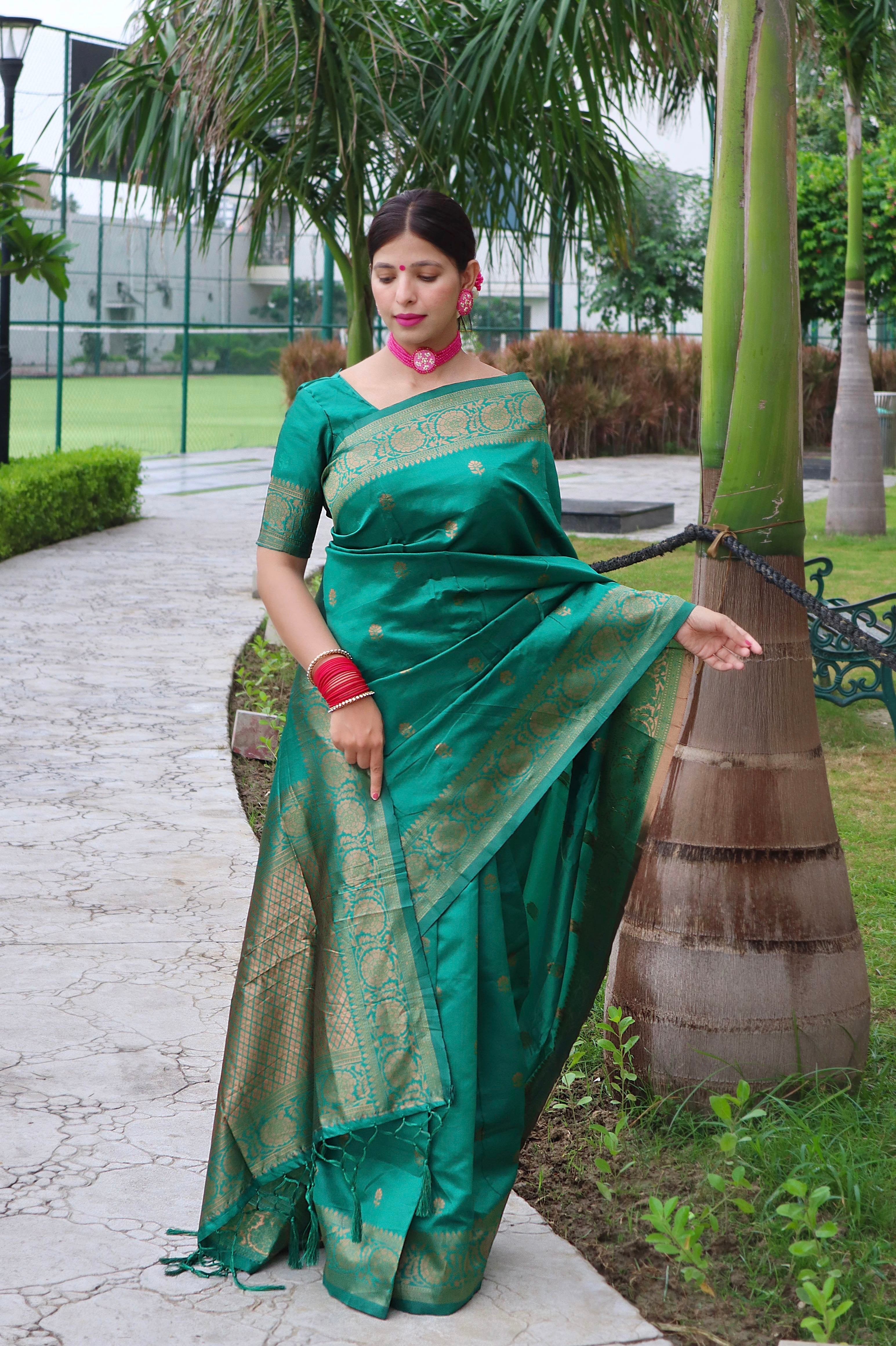 South Indian Silk Saree with peacock border