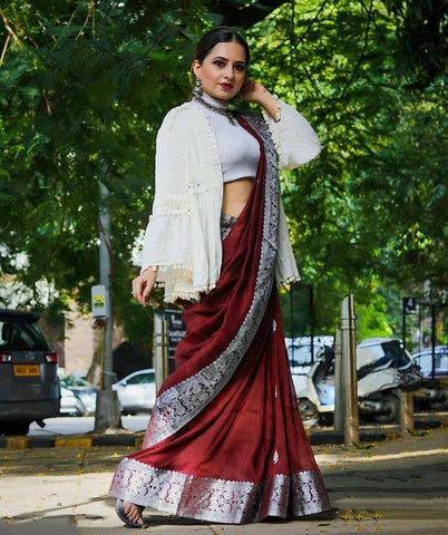 Traditional silk saree with golden zari embroidery