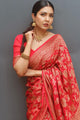 Quintessential Red Pure Soft Banarasi Silk Saree With Magnific Unstitched Blouse Piece (Neptune)