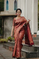 Phenomenal Maroon Pure Soft Silk Saree With Imbrication Unstitched Blouse Piece (Earth)