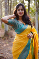 Yellow & Firozi Colour Combination Pure Soft Semi Silk Saree With Attractive Unstitched Blouse Piece (Earth)