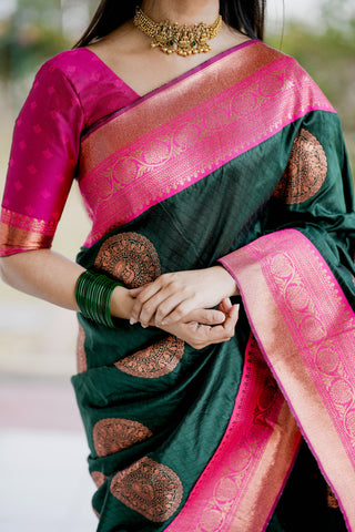 Jacquard Silk Saree with traditional motifs and borders