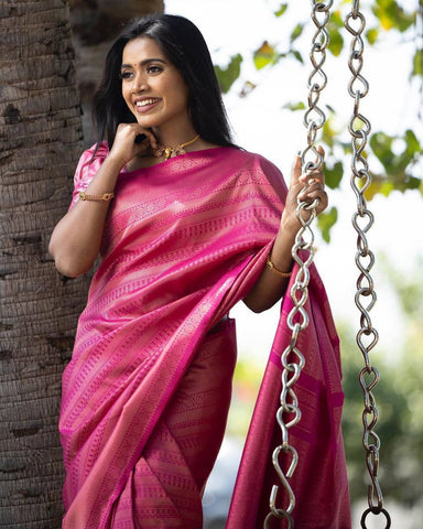 South Indian silk saree with intricate geometric design