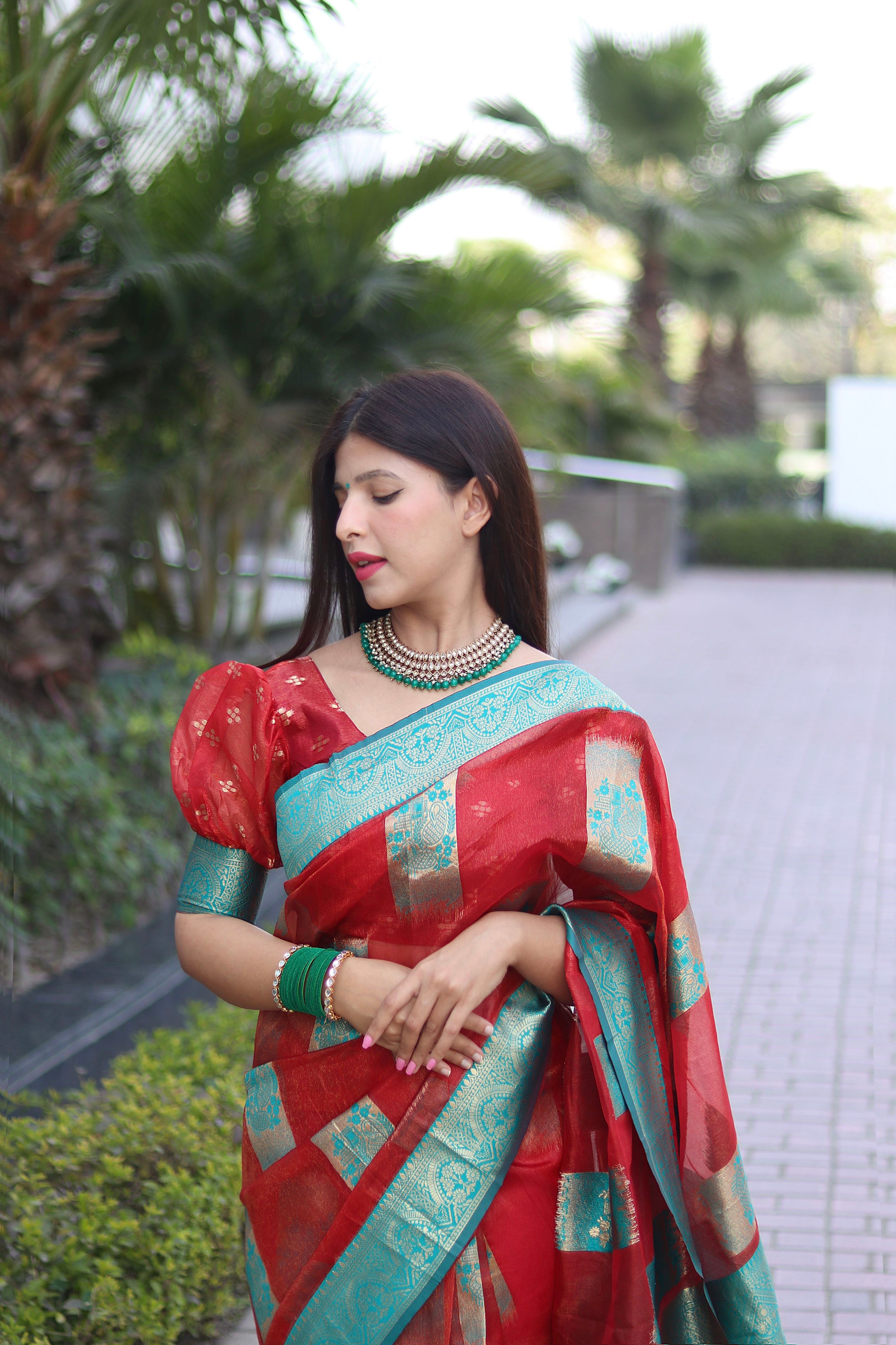 Elegant Jacquard Silk Saree with geometric borders
