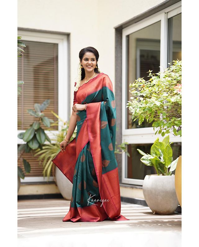 South Indian silk saree with intricate geometric design