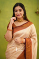 Cream & Maroon Colour Pure Soft Silk Saree With Twirling Unstitched Blouse Piece (Neptune)