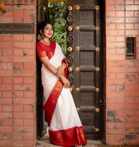 Traditional silk saree with intricate checks and floral border