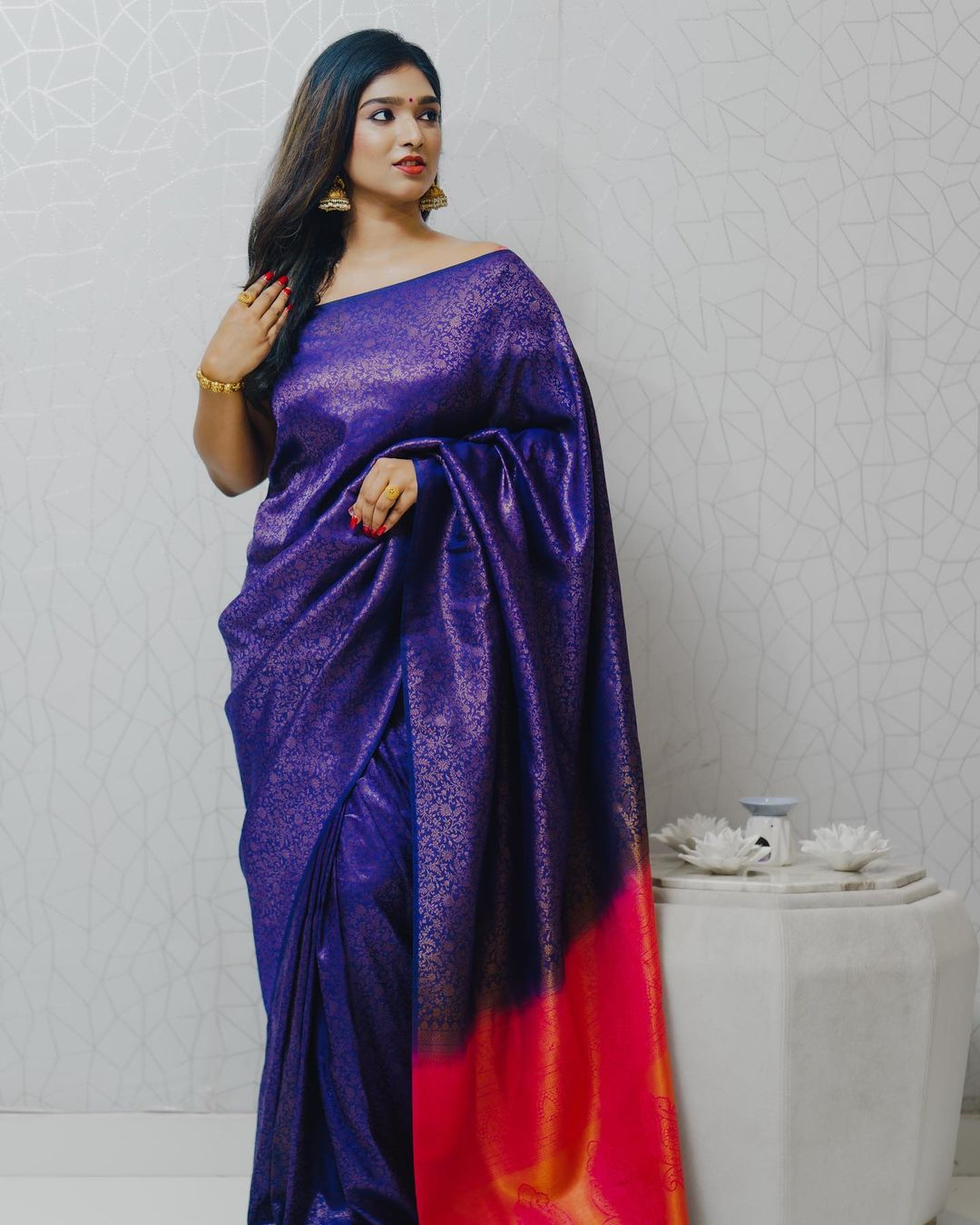 Pure katan silk saree with delicate floral motif