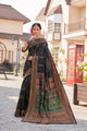 Symmetrical Black Pure  Soft Silk Saree With Engrossing Unstitched Blouse Piece (Pluto)