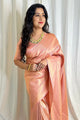 Peach Pure Soft Silk Saree With Attractive Unstitched Blouse Piece (Pluto)