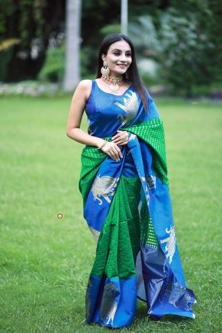 Cotton silk saree with geometric patterns