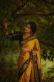 Symmetrical Yellow & Black Pure Soft Silk Saree With Engrossing Unstitched Blouse Piece (Neptune)