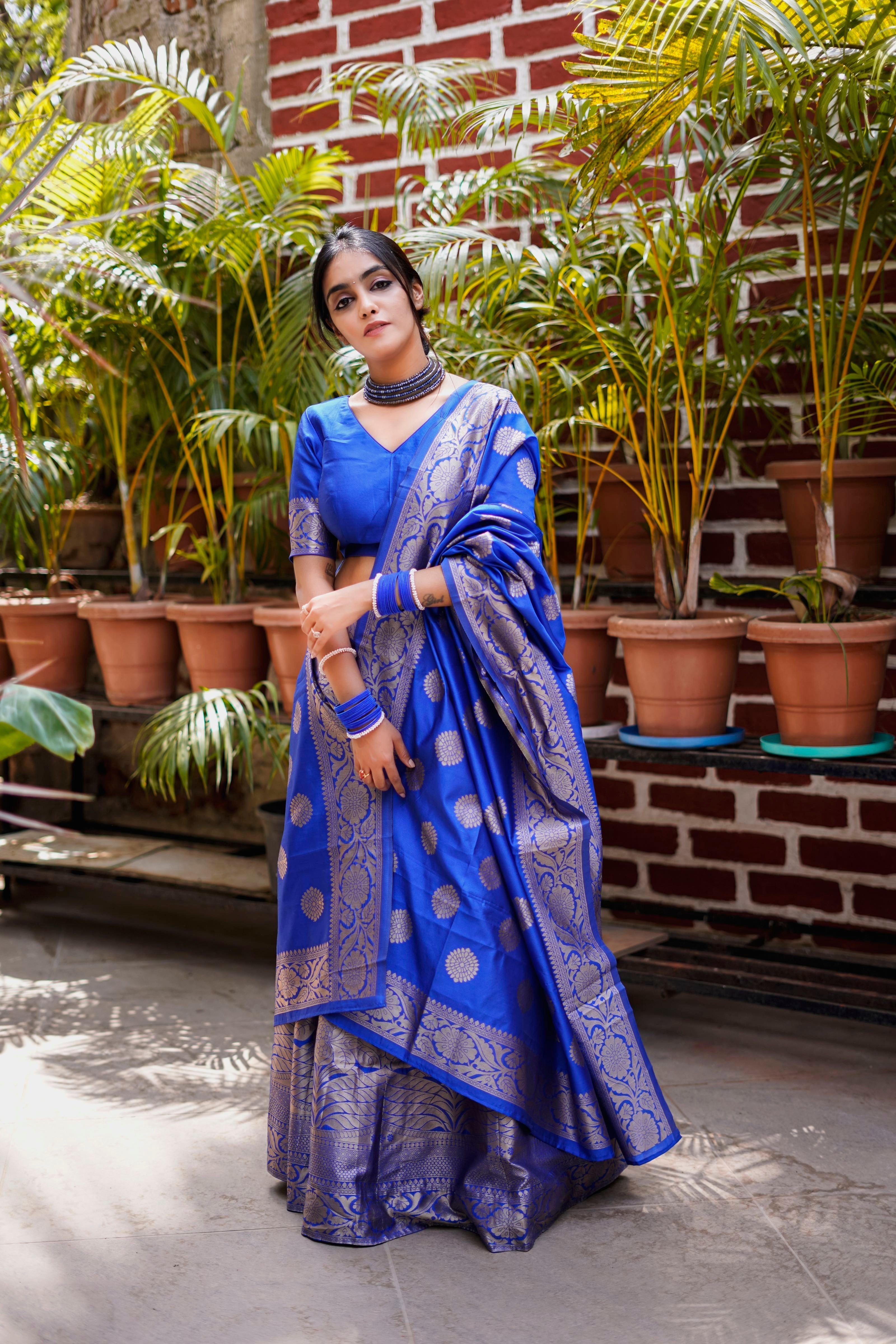 Traditional silk saree with intricate diamond pattern
