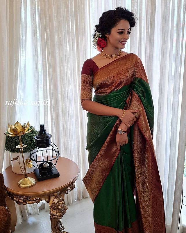Traditional silk saree with golden zari embroidery