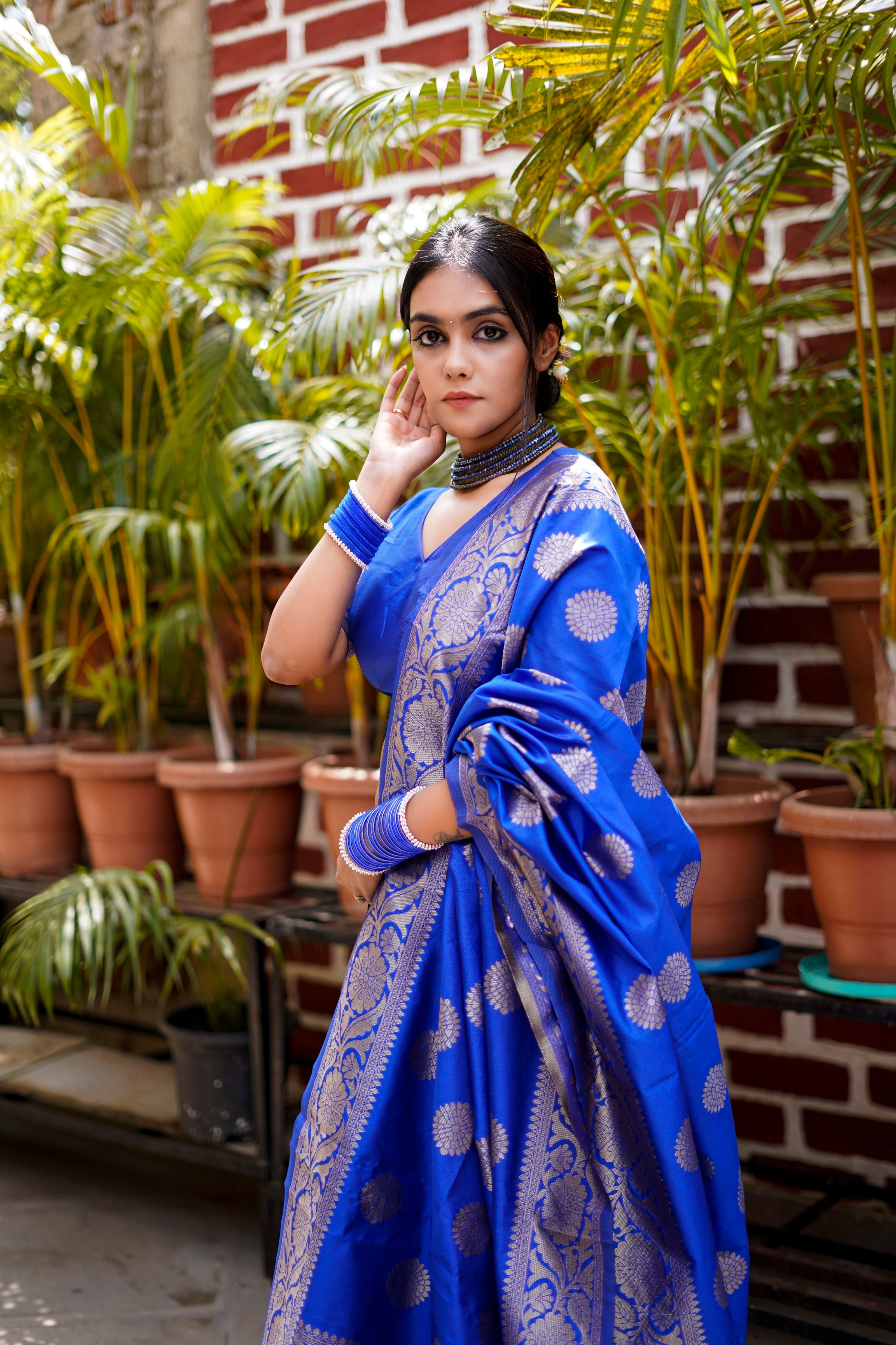South Indian silk saree with intricate temple design