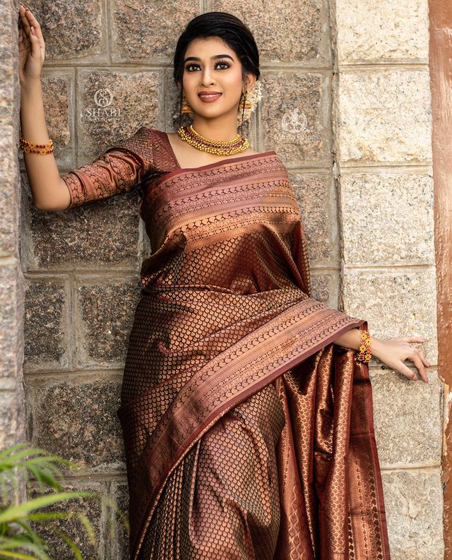 Smooth silk saree with classic paisley patterns