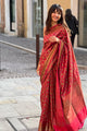 Red Colour Pure Soft Silk Saree With Moiety Unstitched Blouse Piece (Earth)