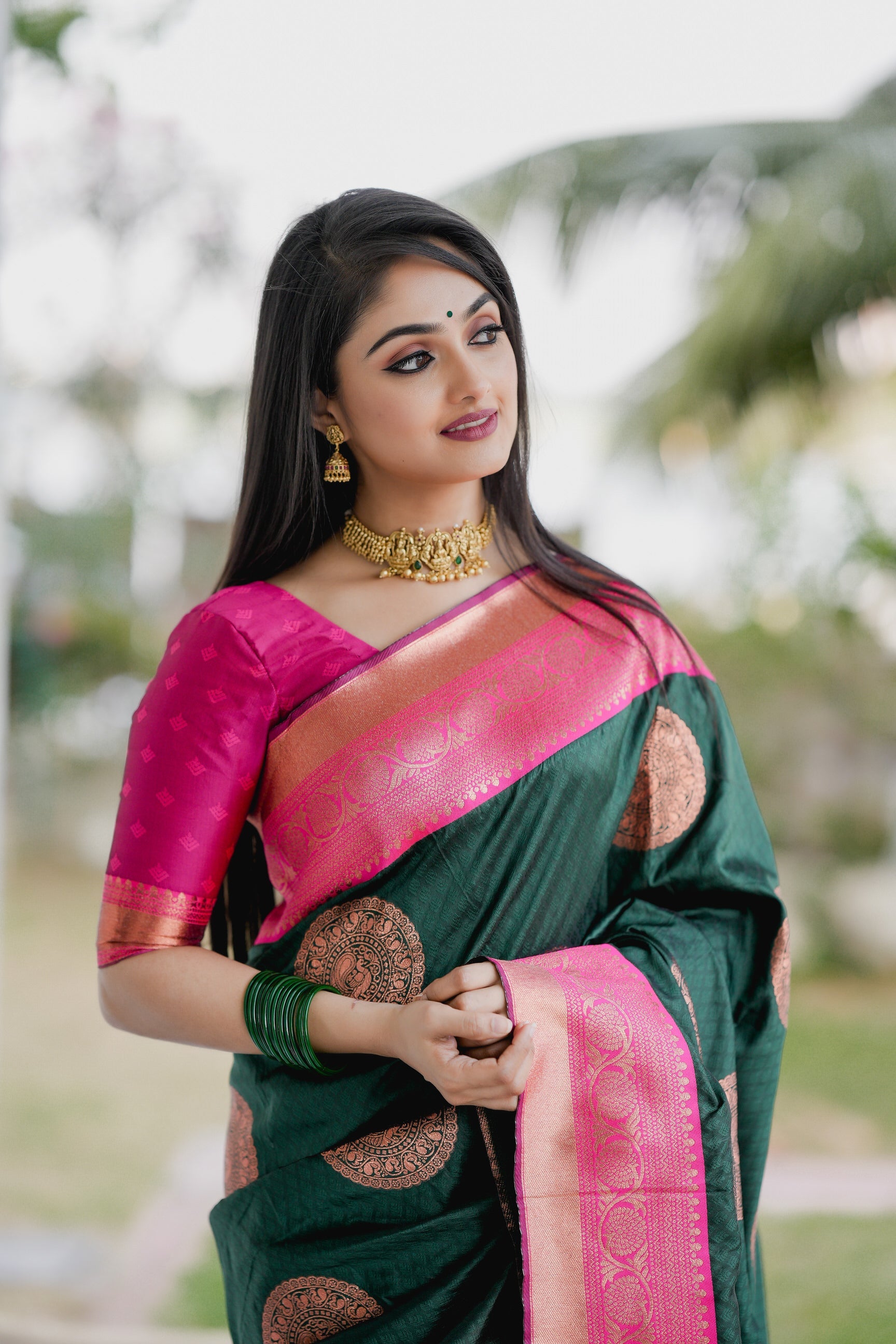 Authentic South Indian Silk Saree with traditional motifs